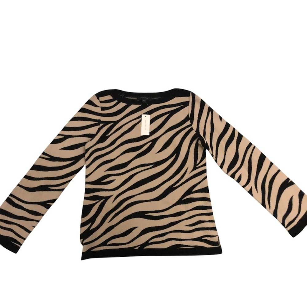 Ann Taylor Zebra Print Seasonless Yarn Boatneck Sweater Black/Tan Medium